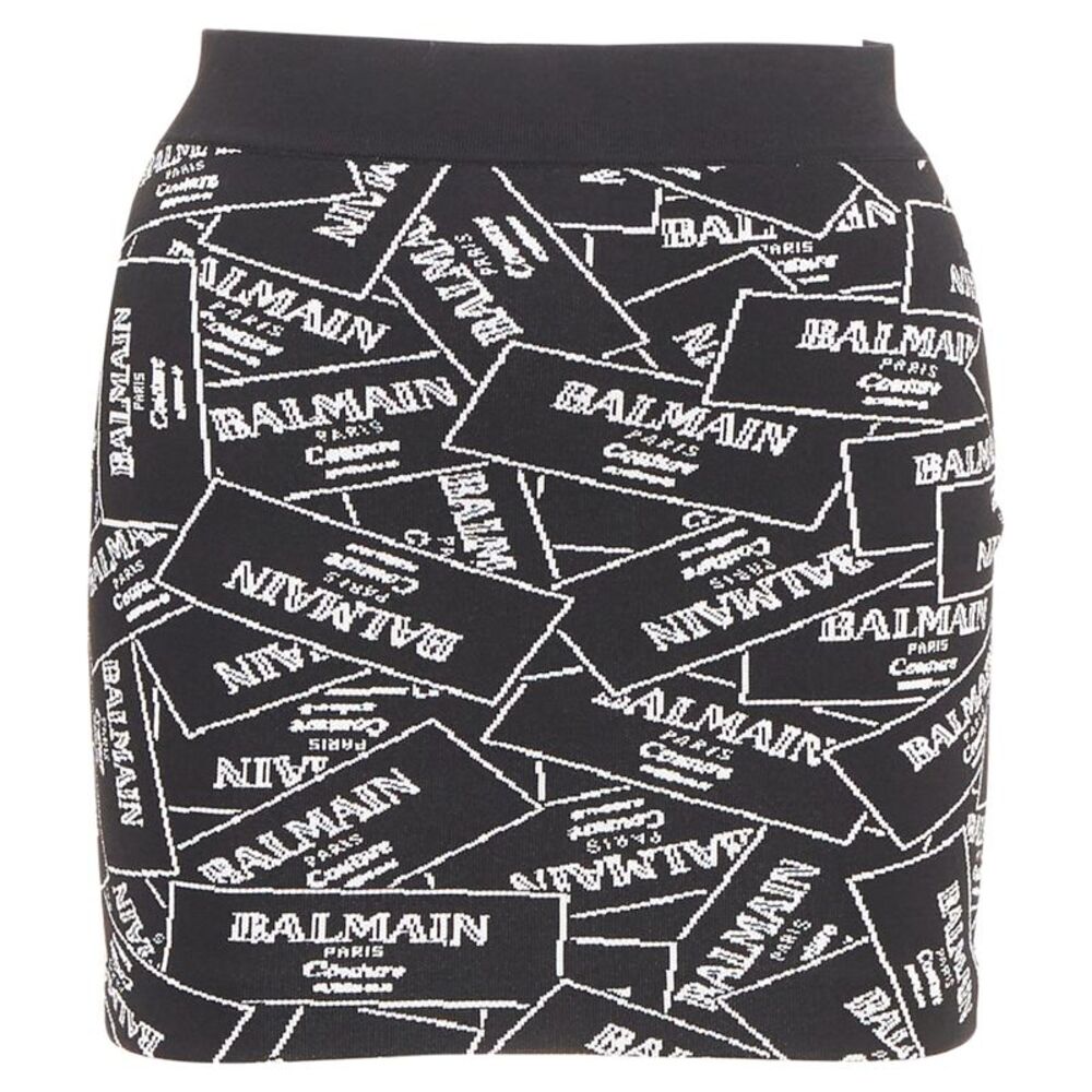 Balmain 2025 Black Logo Jacquard Knit Skirt